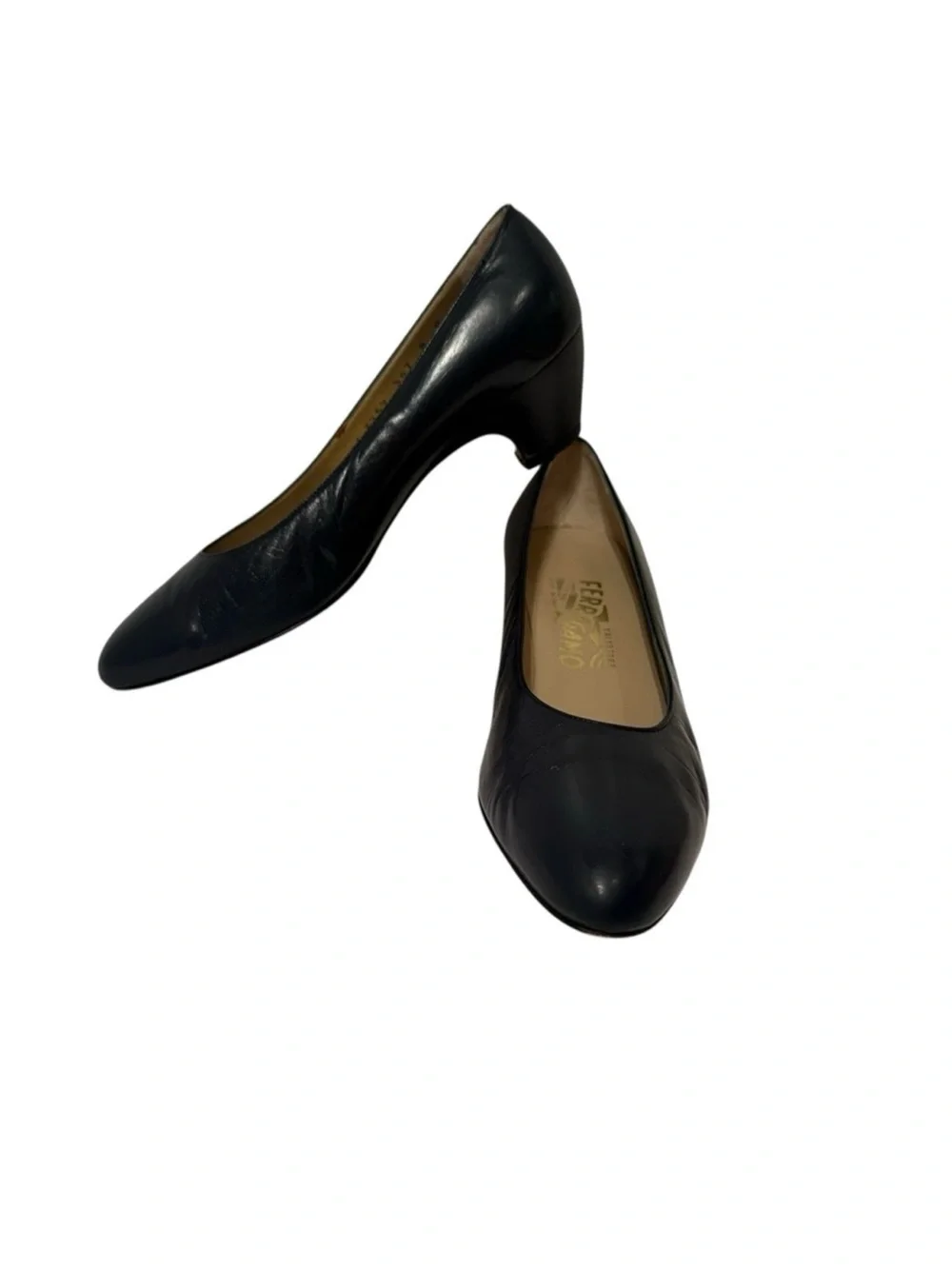 ⭐️SALVATORE FERRAGAMO SHOES HEELS NAVY BLUE LEATHER SIZE 8B ITALY LUXURY